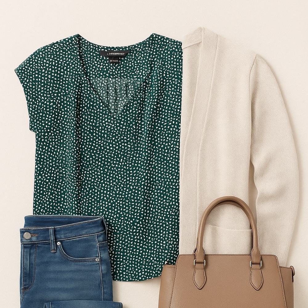 41 Hawthorn Green & White Printed Blouse - Size M